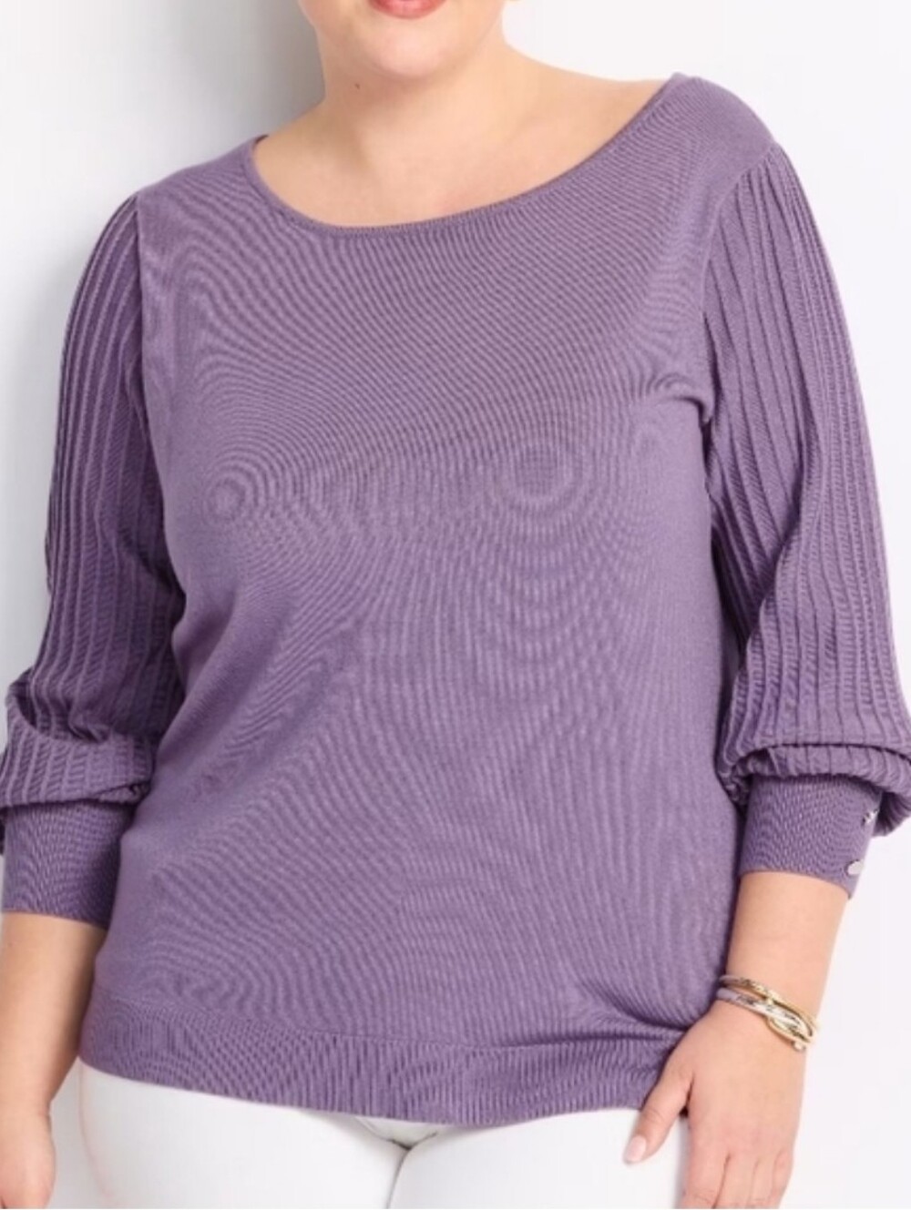 Lety&Me Pleated Sleeve Sweater - Purple